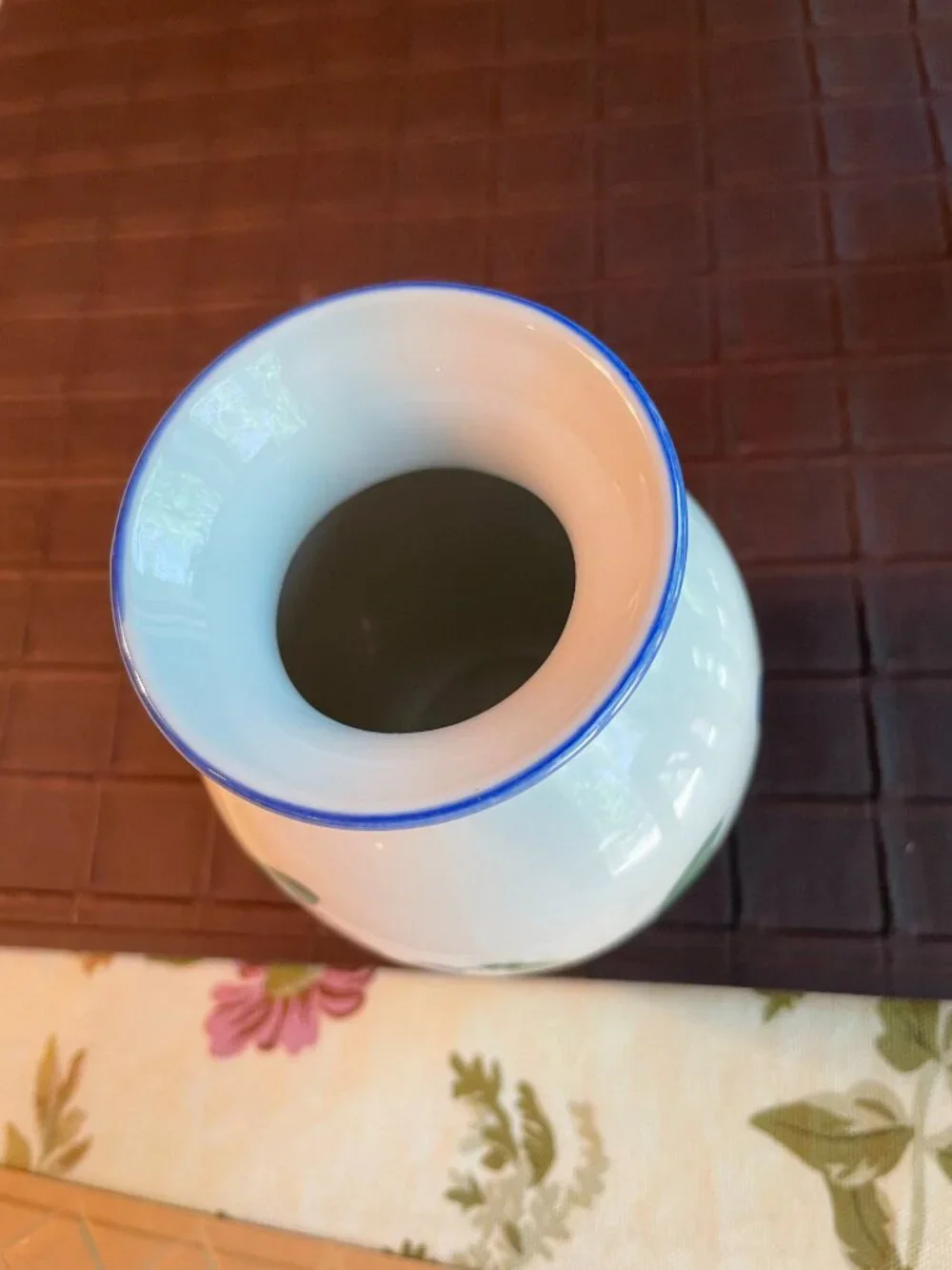 Small Ceramic Bud Vase White with Blue Flowers 5 1/2